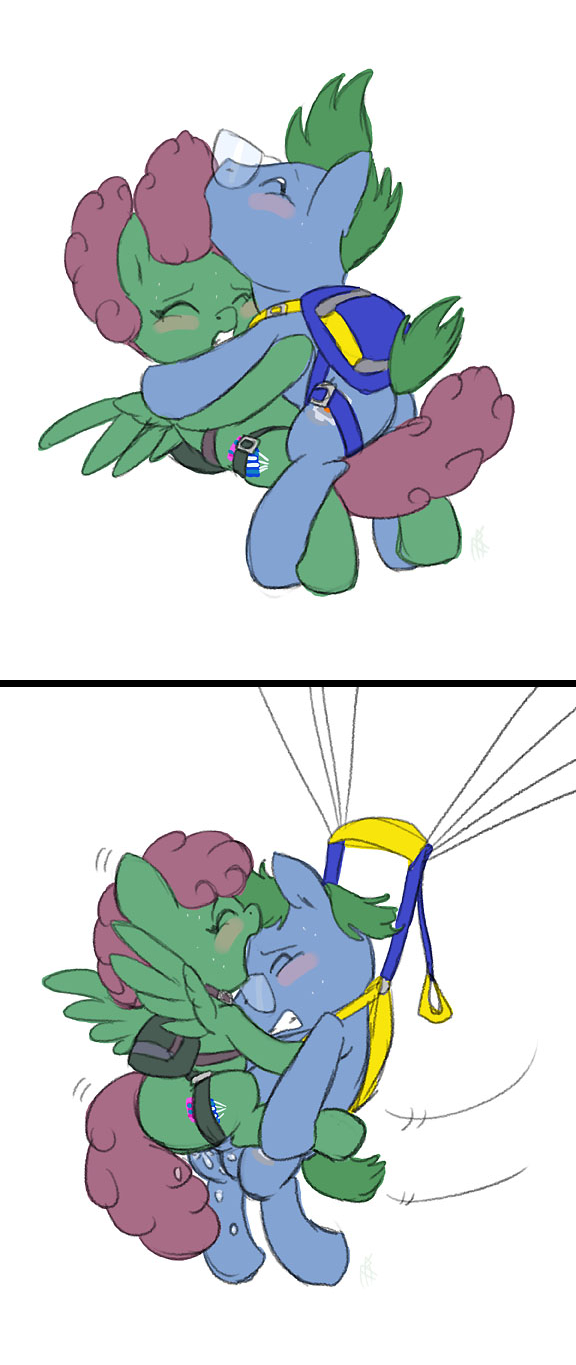 carnifex equine falling flying green_hair midair_sex my_little_pony parachute red_hair sex skydiving straight white_background