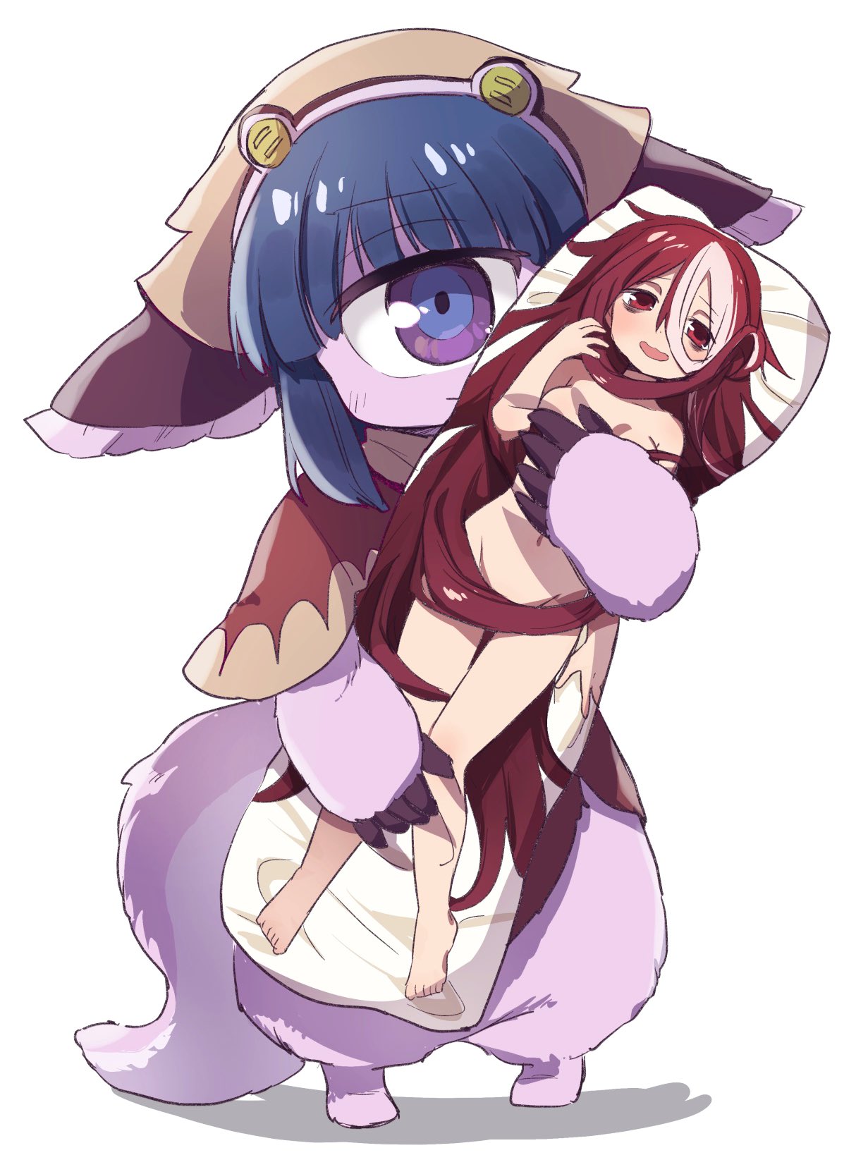 anthro blue_hair convenient_censoring cyclops dakimakura dakimakura_(object) dakimakura_pillow female female_only full_body fur iczdb made_in_abyss monster_girl narehate nude pakkoyan purple_fur solo standing vueko