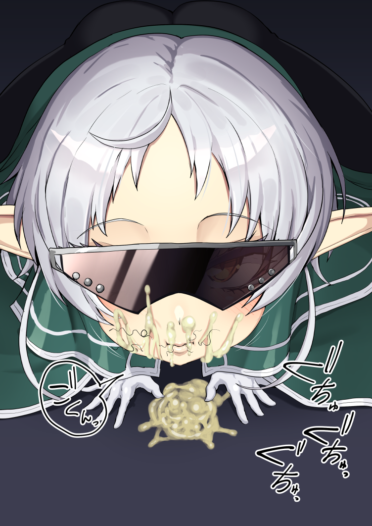 1girls closed_mouth cum disgusting_cum elf mushoku_tensei ninopal pointy_ears pubic_hair sunglasses swallowing swallowing_cum sylphiette_(mushoku_tensei) tinted_eyewear veiny_penis white_hair