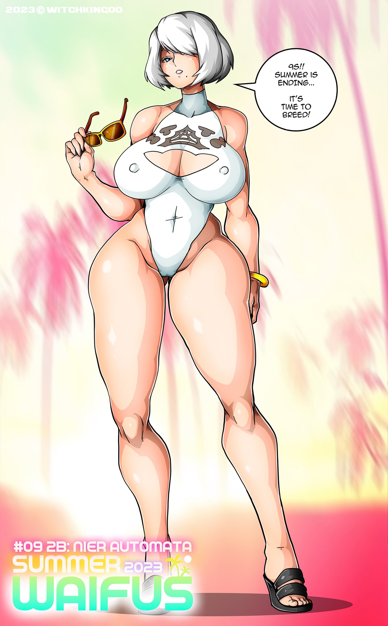 1girls, android, ass, athletic, athletic female, big ass, big breasts, bottom heavy, breasts, bust, busty, chest, cleavage, curvaceous, curvy, curvy figure, digital media (artwork), eyebrows, eyelashes, eyes, female, female focus, fit, fit female, hair, hips, hourglass figure, huge ass, huge breasts, human, large ass, large breasts, legs, light skin, light-skinned female, lips, mature, mature female, nier (series), nier: automata, slim, slim waist, thick, thick hips, thick legs, thick thighs, thighs, top heavy, top heavy breasts, upper body, voluptuous, voluptuous female, waist, wide hips, witchking00, yorha 2b