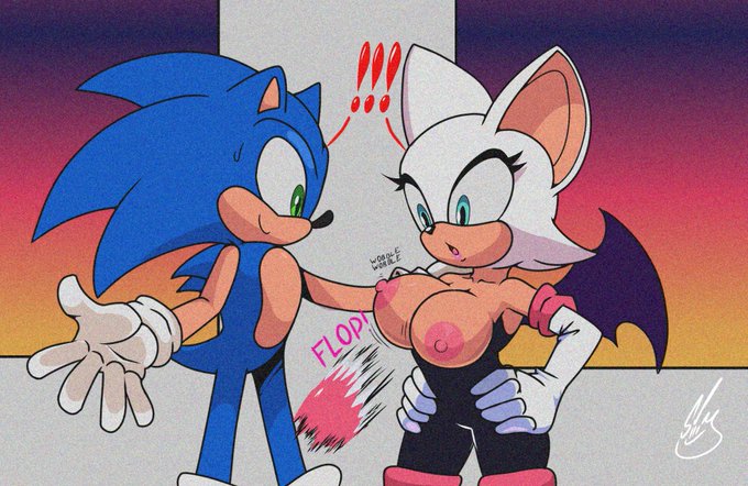 accidental_exposure anthro barely_sly bat big_(disambiguation) bodily_fluids breasts clothed clothing duo eulipotyphlan exposed_breasts female hedgehog male male/female mammal rouge_the_bat sega sonic_(series) sonic_the_hedgehog sonic_the_hedgehog_(series) surprised_expression sweat sweatdrop topless topless_female