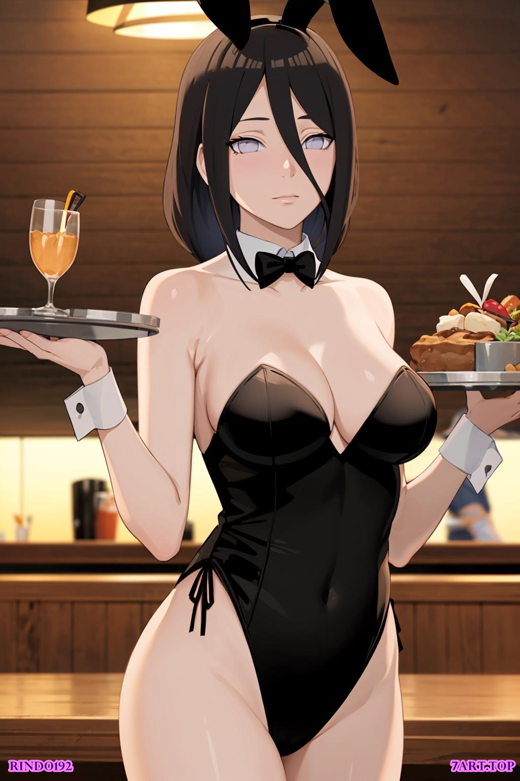 1girls, ai generated, animal ears, black hair, blue eyes, boruto: naruto next generations, collar, cute, cute face, female, female focus, female only, hyuuga hanabi, looking at viewer, naruto, naruto (series), naruto shippuden, playboy bunny, rabbit ears, rindo192, solo, solo female, stable diffusion, waiter