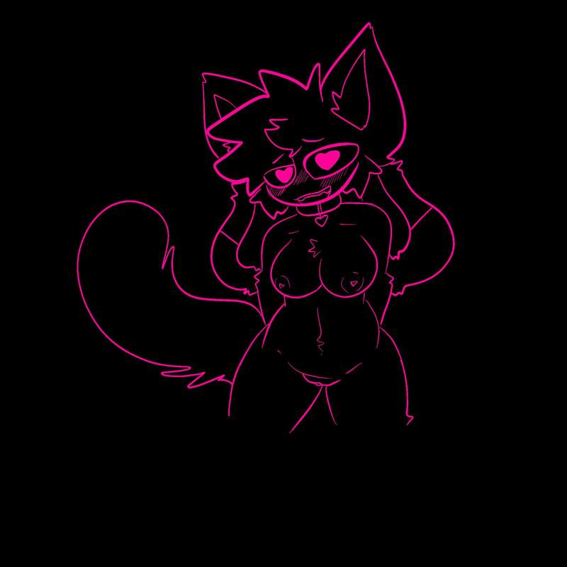 boobs breasts collar crystal_(kittydogcrystal) doodle furry furry_only heart-shaped_pupils hybrid kittydog_(species) kittydogcrystal pink_line_art pink_lines pussy