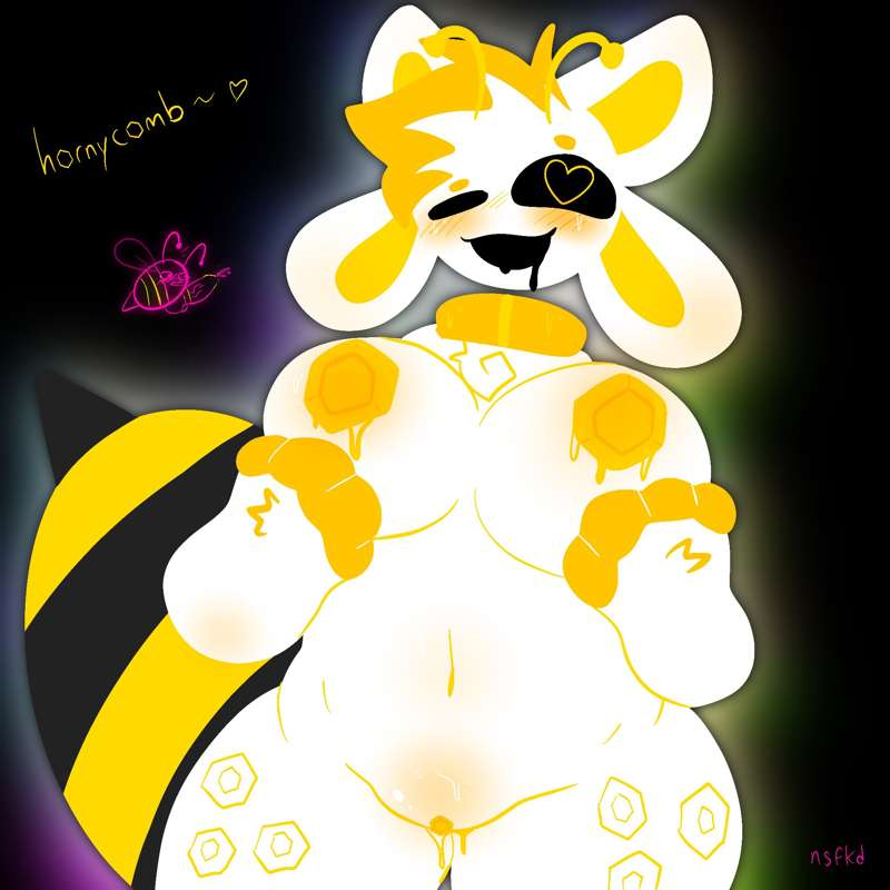 bee big_breasts furry furry_only hybrid kittydog_(species) kittydogcrystal white_fur yellow_fur