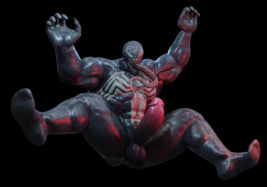 2022 3d 5_fingers balls black_background black_body erection feet humanoid_penis ictonica male male_only marvel marvel_comics muscular muscular_male simple_background sitting solo spider-man_(series) tongue_out veiny_muscles venom venom_(marvel) yaoi