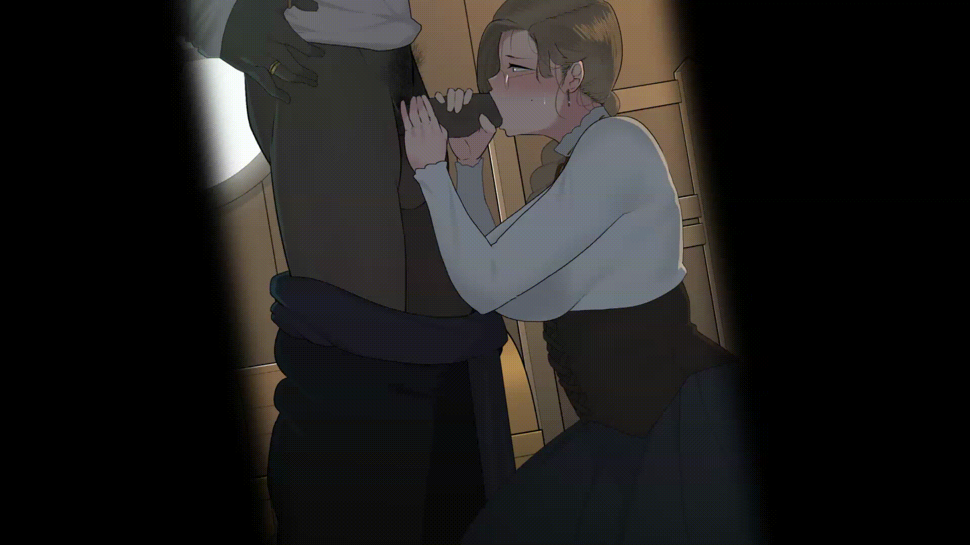 1boy, 1girls, 2d, animated, bad end, blonde hair, blowjob, broken rape victim, captured heroine, clothed, clothed female, corrupted, corruption, dark skin, dark-skinned male, female, femsub, gif, human, human female, light skin, light-skinned female, lusty voyage (ntrman), male, male/female, maledom, milf, mind break, ntr, ntrman, rape, sex
