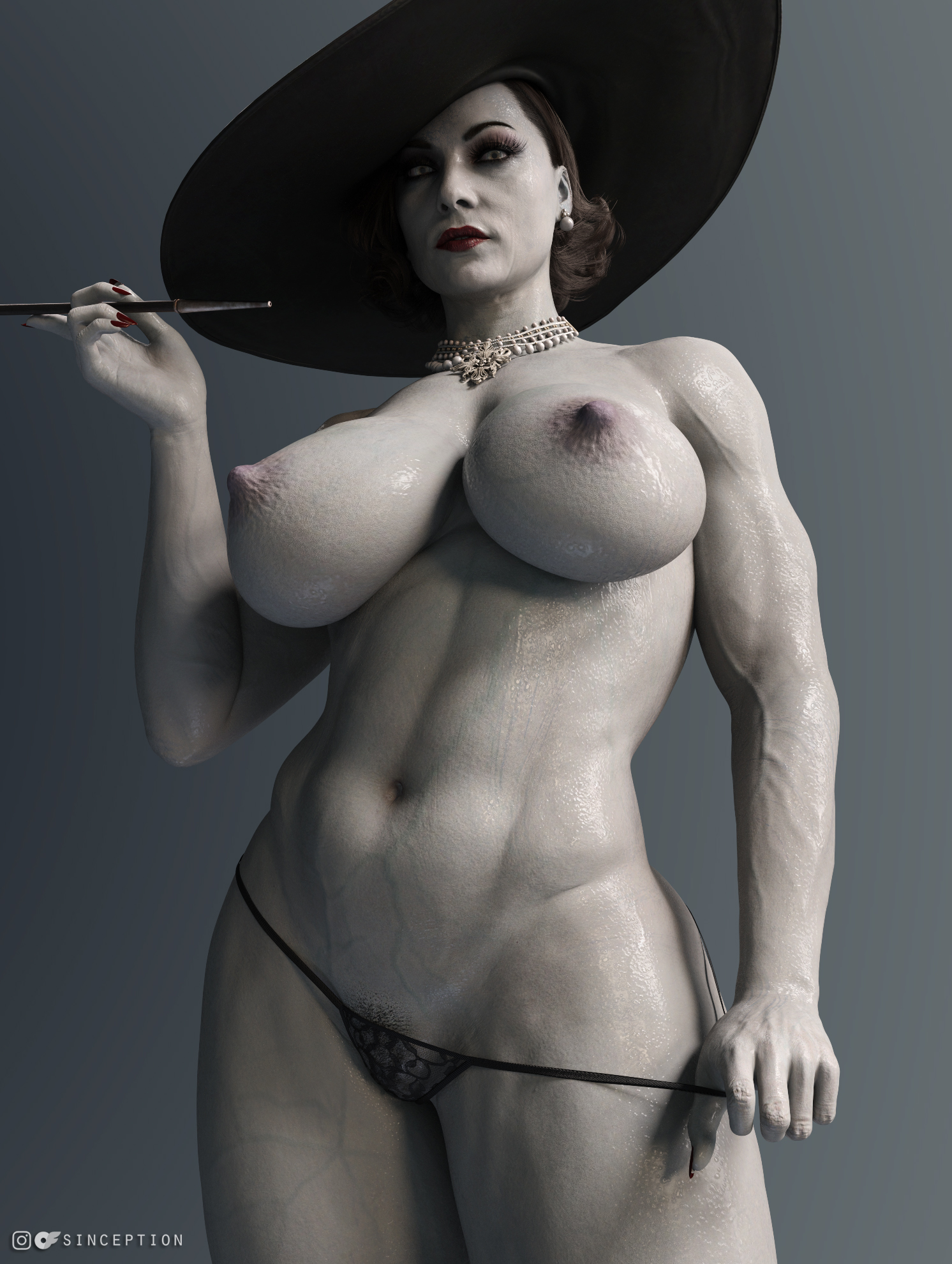 1girls, 3d, alcina dimitrescu, areolae, ass, big ass, big breasts, big butt, breasts, capcom, female, female only, goth, goth girl, gothic, mature female, muscles, muscular, muscular female, nipples, resident evil, resident evil 8: village, sinception, solo, solo female, sweat, sweating, sweaty body