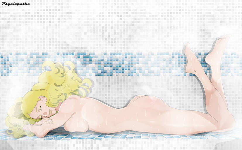 ass bathhouse blonde_female blonde_hair boruto:_naruto_next_generations boruto:_two_blue_vortex closed_eyes curly_hair delta_(boruto) feet feet_up laying_down laying_on_stomach naked naked_female naruto nude_female psyclopathe relaxation relaxed resting satisfied_look sauna sideboob steam steaming_body