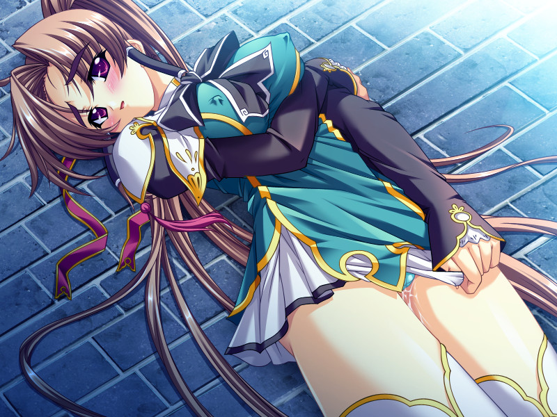 aqua_panties bachou_mouki_(koihime) bed blush brown_hair cameltoe embarrassed female game_cg koihime†_(series) koihime_musou long_hair panties pink_eyes yatsuha_kanan