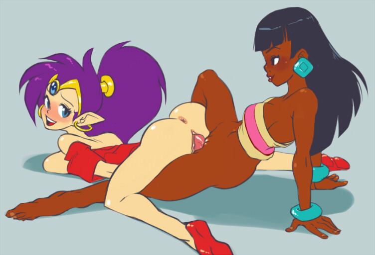 2girls alternate_skin_color anus areolae arm_support ass ass_up bare_shoulders barefoot bellend black_hair blue_eyes blunt_bangs blush bottomless bracelet breast_squish breasts brown_skin chel clothing crossover dark-skinned_female dark_skin detached_sleeves dildo double_dildo dreamworks drooling earrings female female_only forehead_jewel genie grinding hair_up half-closed_eyes happy hoop_earrings interracial jewelry labia leaning_back leg_up long_hair long_ponytail looking_back looking_pleasured medium_breasts multiple_girls nail_polish no_bra no_panties nose_blush nude on_front open_mouth parted_lips pleasure_face pointy_ears ponytail profile purple_hair pussy pussy_juice pussy_juice_trail race_swap scissoring sex shantae shantae_(character) shaved_pussy shoes smile smooth_skin spread_legs straddling sweat sweatdrop the_road_to_el_dorado thighs tied_hair top-down_bottom-up tribadism tubetop vaginal_insertion vaginal_penetration vulva white_skin whitewashed yuri