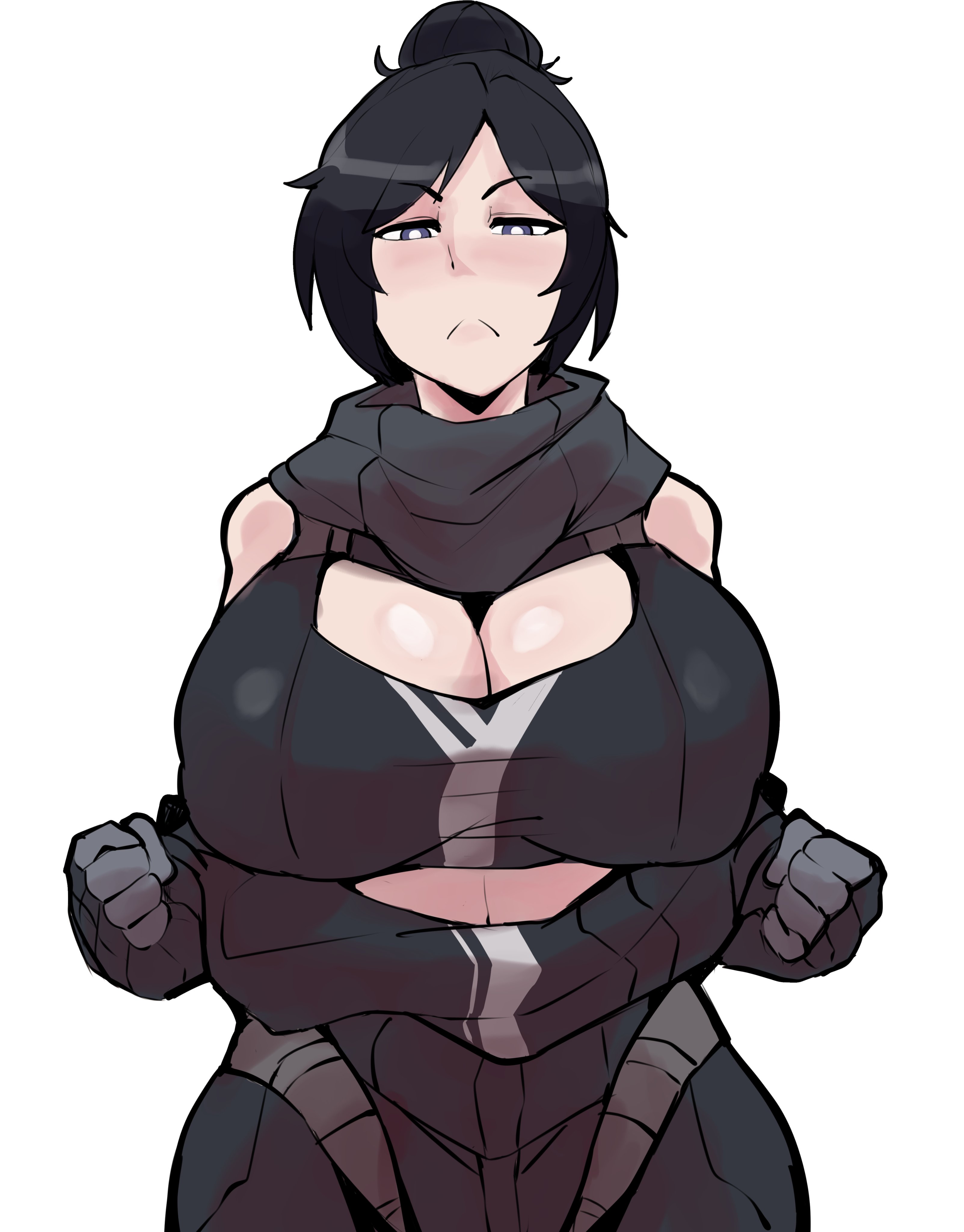 2d, alternate breast size, apex legends, ass, belt, big ass, big breasts, big butt, big hips, big thighs, breast expansion, breast growth, breast growth (enlargement), breast squeeze, breasts, bursting breasts, female, growth, higher resolution available, horu, jumpsuit, looking at another, outgrowing clothes, simple background, stretched clothing, thick, thick ass, thick hips, thick legs, thick thighs, tight clothes, tight clothing, tights, wraith (apex legends)