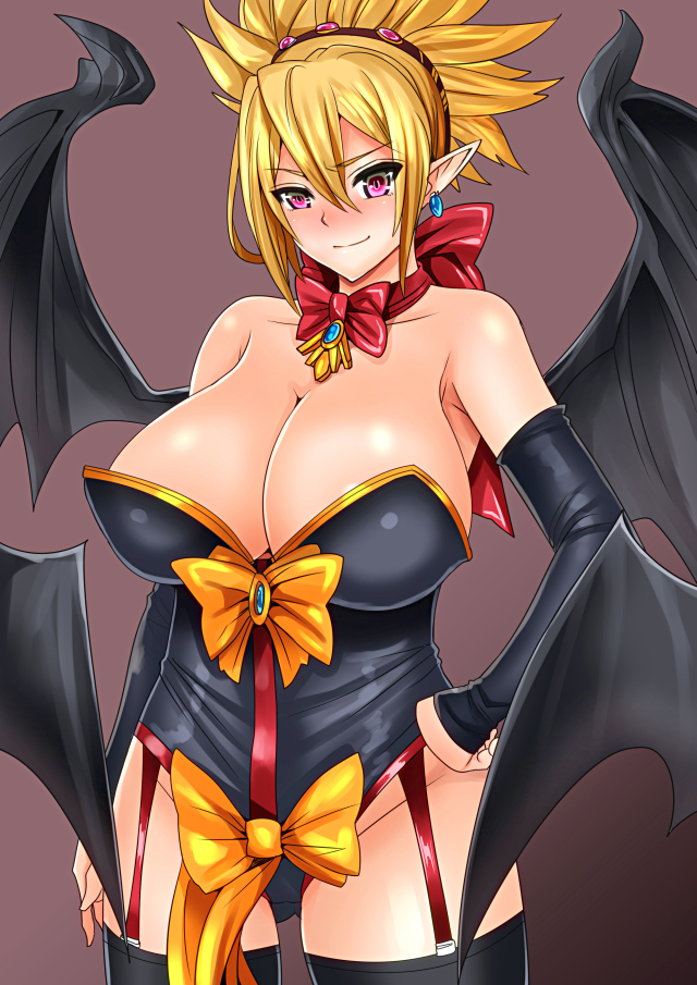 alternate_version_available breasts demon_girl demon_wings disgaea disgaea_2 inu_(marukome) large_breasts lingerie nippon_ichi_software rozalin thick_thighs thighhighs thighs