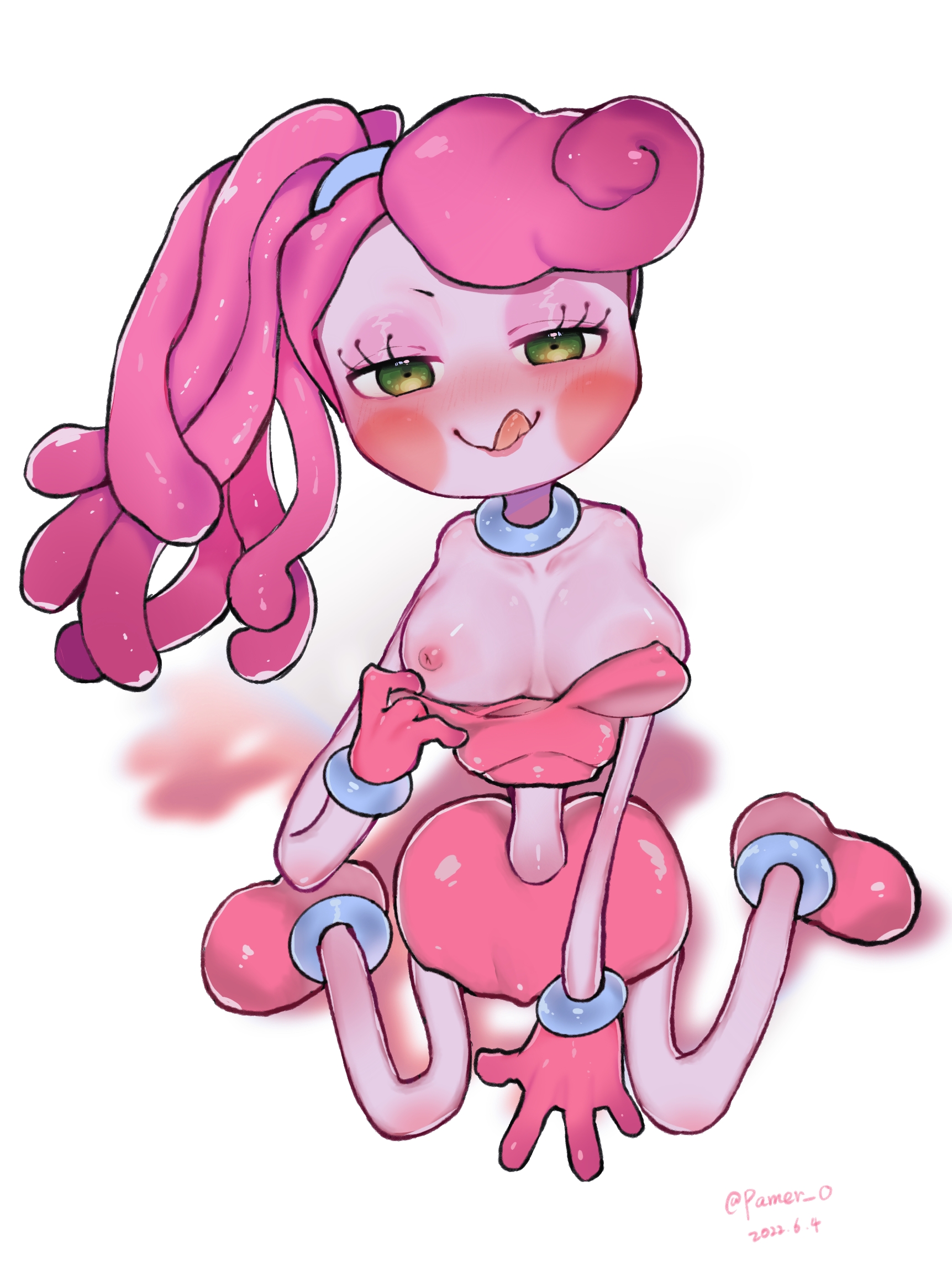 female, female only, green eyes, mommy long legs, pink body, pink hair, pink skin, poppy playtime, solo