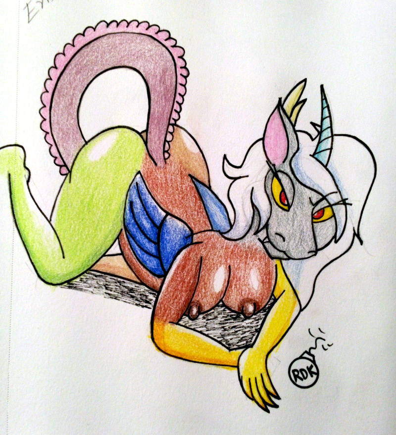 all_fours butt crouching discord_(mlp) draconequus eris female female_only friendship_is_magic huge_breasts my_little_pony mythical mythical_creature nipples red_eyes reddragonkan rule_63 white_hair