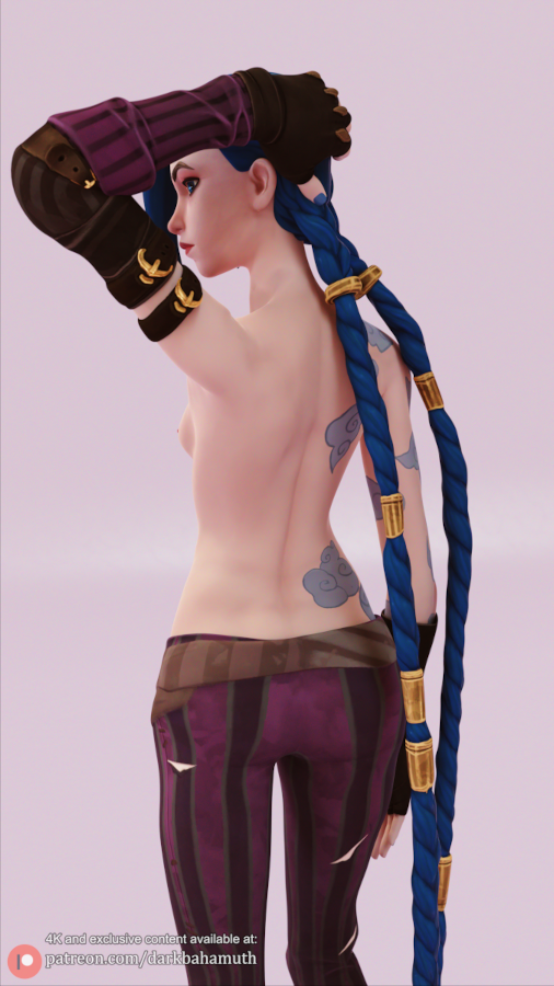 3d, breasts, darkbahamuth, female, fortnite, jinx (league of legends), league of legends, petite, pinup, sideboob, small breasts, teenager, video games, young, younger female
