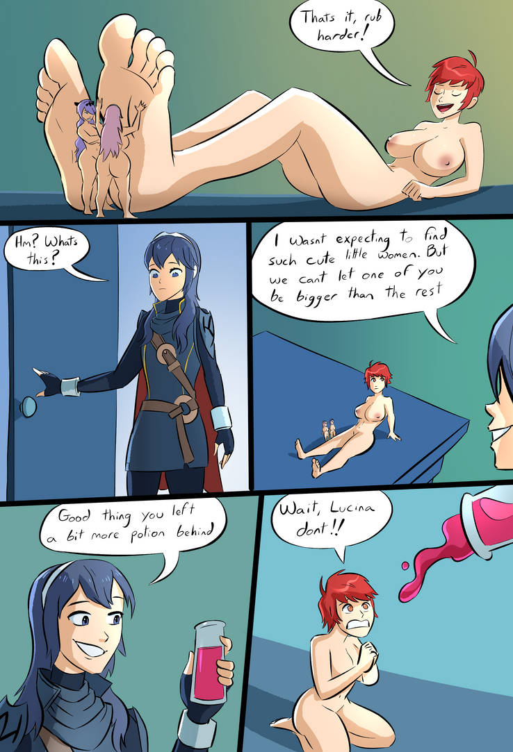 4girls big_breasts breasts camilla_(fire_emblem) comic comic_page completely_nude completely_nude_female emmabrave english_text feet female female_only femdom fire_emblem fire_emblem_awakening fire_emblem_fates foot_rub giantess hinoka_(fire_emblem) large_breasts lucina_(fire_emblem) macro micro micro_on_feet minigirl multiple_girls nintendo nipples nude on_back on_knees open_mouth pleading shrink shrink_potion shrinking shrunk smile soleil_(fire_emblem) soles text thick_thighs thighs toes