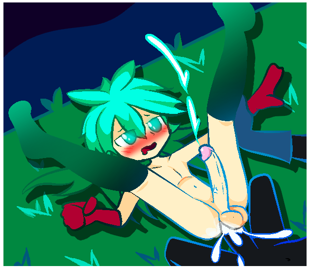 belly_bulge cute forest_guardian forest_sex fucked_senseless gay green_eyes green_hair green_sword ground huge_cock leaf_(green_sword) nature_spirit original_character razor_xo size_difference skinny twink young