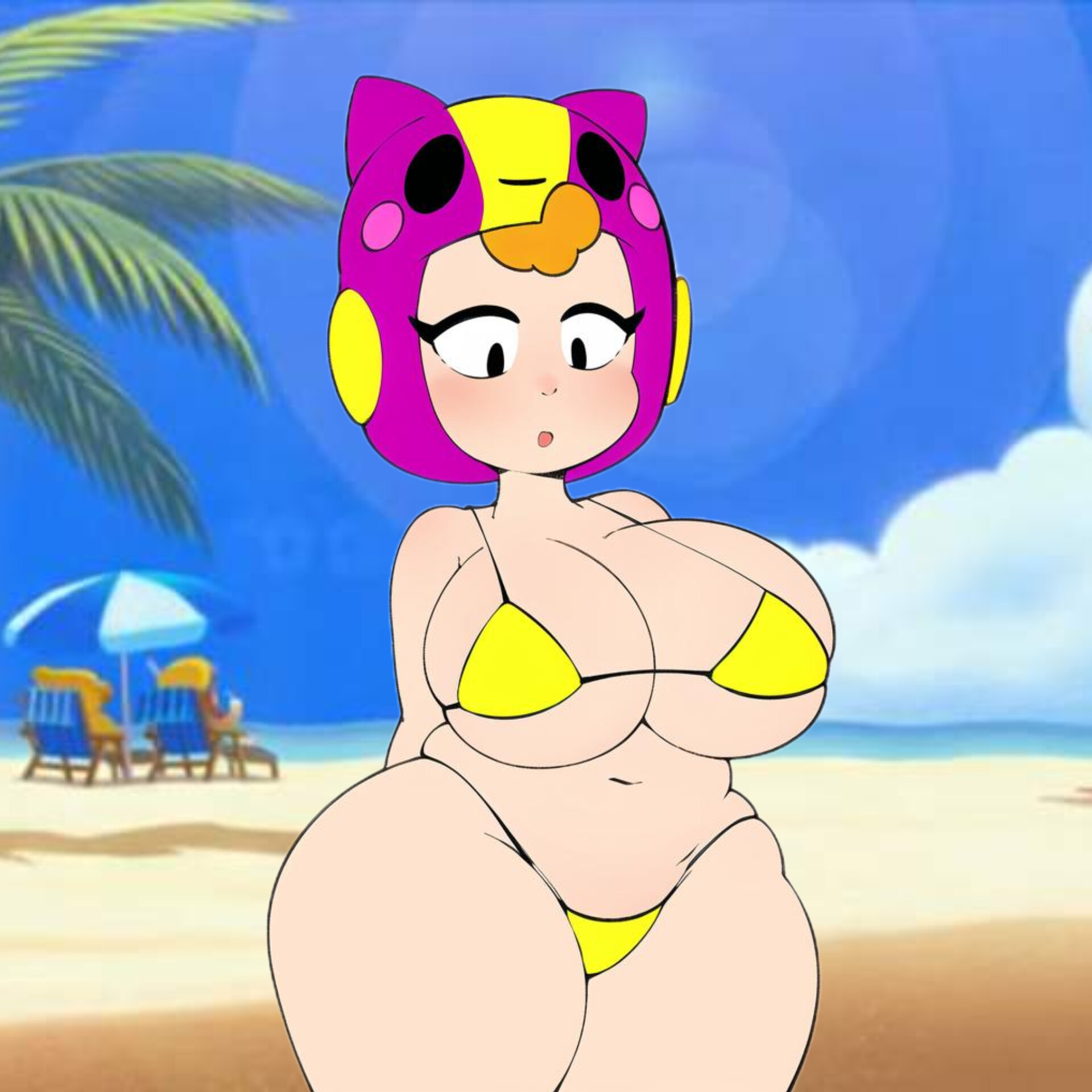 bea (brawl stars), beach, brawl stars, emz lord, female, shortstack