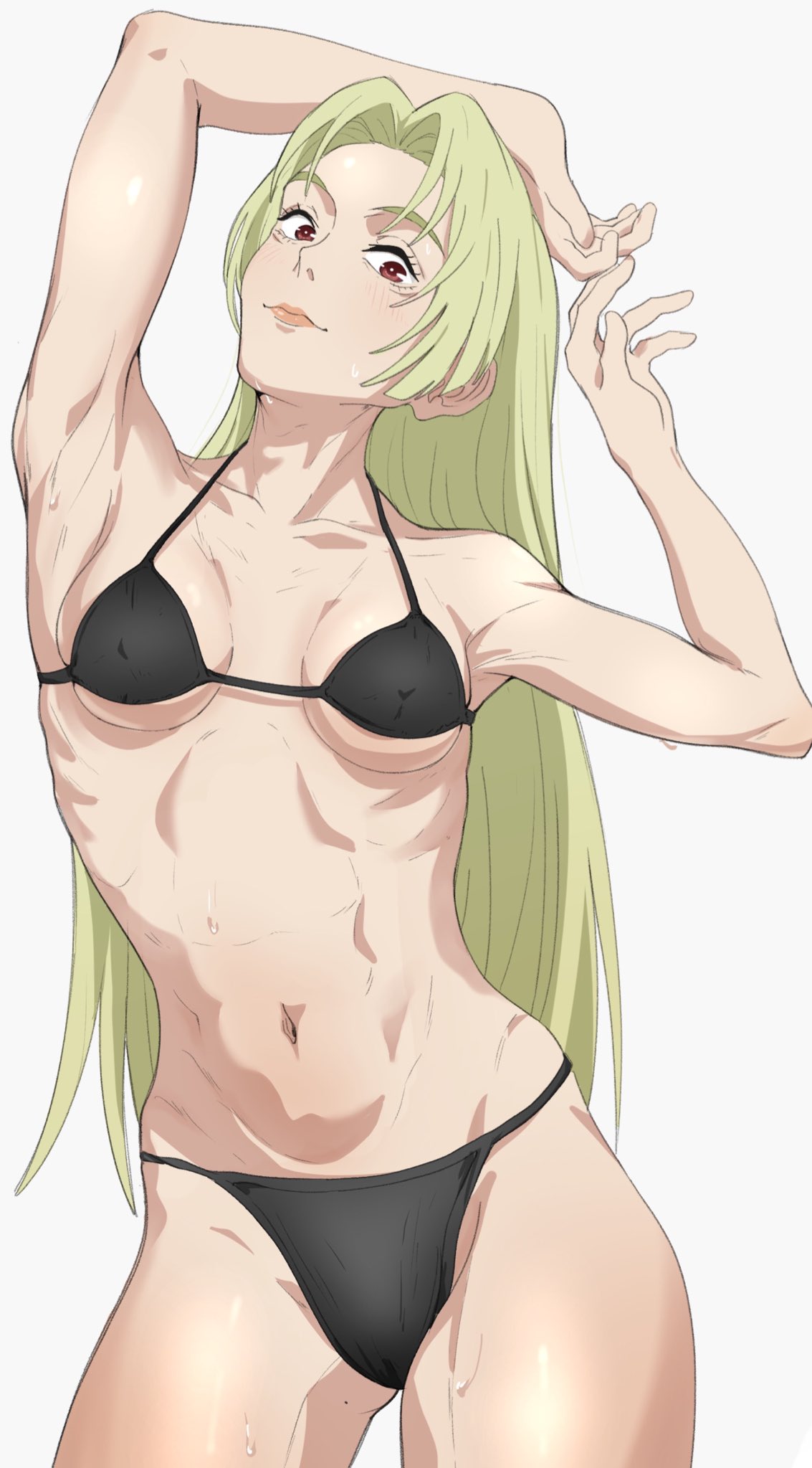 1girls, armpits, arms up, blonde hair, blonde-haired female, breasts, female, female focus, female only, jujutsu kaisen, light skin, light-skinned female, long hair, looking at viewer, makkori (utoxrjimlx8x49s), smile, smiling, smiling at viewer, solo, solo female, solo focus, underwear, yuki tsukumo