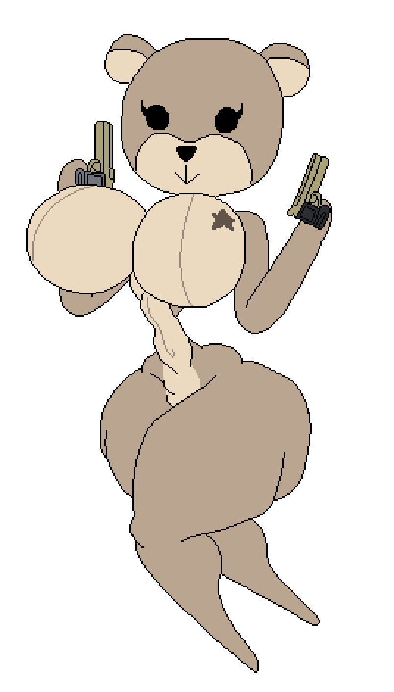 1girl 1girls :> barefoot big_breasts breasts call_of_duty character_request completely_nude completely_nude_female dual_wielding female female_only full_body gun keelgabeytheart naked naked_female nude nude_female pistol solo solo_female teddy_bear teddy_bear_(species)