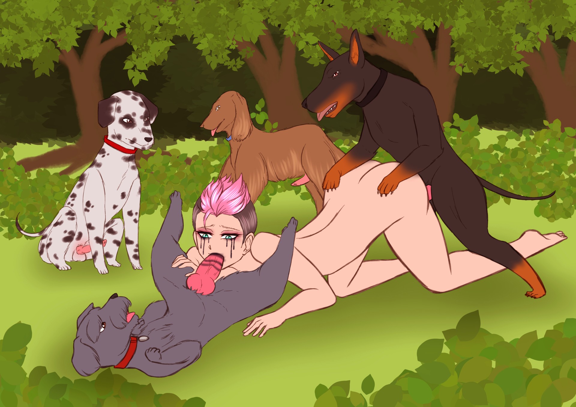almost caught, canine, crying, crying with eyes open, domestic dog, dominant feral, fellatio, female, female human/male feral, female on feral, female penetrated, femsub, feral, gangbang, knot, male, maledom, marinesunspice, missionary, missionary position, park, penis, public, public bestiality, public nudity, public sex, punk girl, pussy, runny makeup, sex, spitroast, spread legs, stealth sex, threesome, vaginal penetration, zoophilia