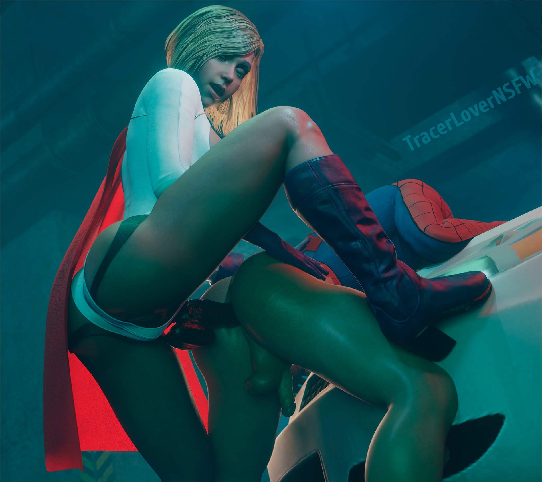 1boy, 1girls, 3d, 3d (artwork), anal, anal penetration, anal sex, ass, balls, blonde, blonde female, blonde hair, blue eyes, boots, bulldog position, cape, crossover, dc, dc comics, duo, female, female penetrating male, femdom, hair, human, injustice 2, kara zor-l, karen starr, kryptonian, leotard, looking at viewer, male, male penetrated, malesub, marvel, marvel comics, medium hair, pegging, penetration, peter parker, power girl, power girl (injustice), sex, sex toy, spider-man, spider-man (series), strap-on, strapon, superhero, superheroine, superman (series), testicles, tracerlover, uncensored, white shirt