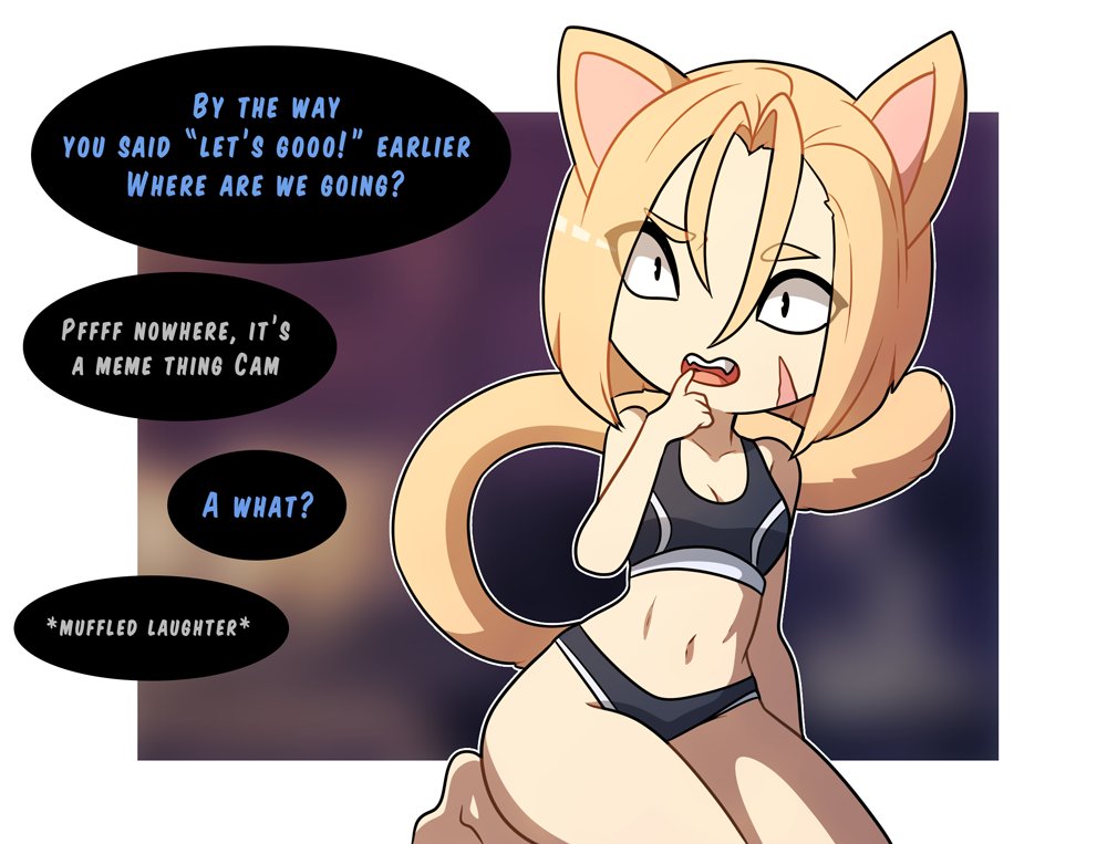 1girls, cammy white, capcom, cat girl, catgirl, english text, female, female only, kinkymation, panties, solo, sports bra, street fighter, street fighter 6, text