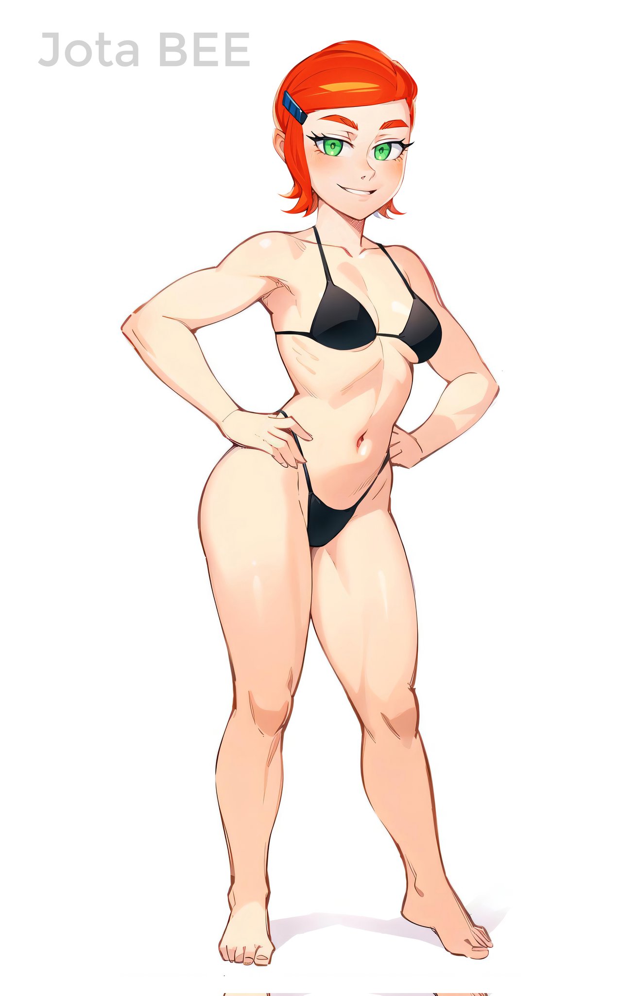 1girls, ben 10, ben 10 (classic), female, female only, green eyes, gwen tennyson, gwen tennyson (classic), jotabee, orange hair, red hair, solo, tongue
