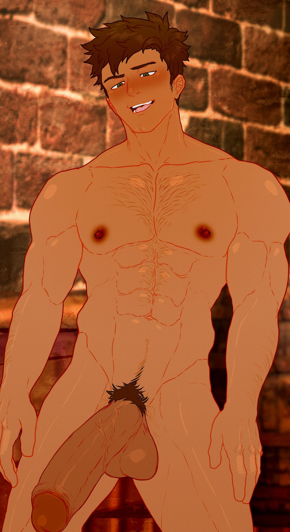 1boy, alex mullner, areola, areolae, bara, big penis, cock, cuckoo chan, dick, foreskin, gay, male, male only, muscles, muscular, muscular male, nipples, penis, pubes, solo, stardew valley, uncircumcised, yaoi