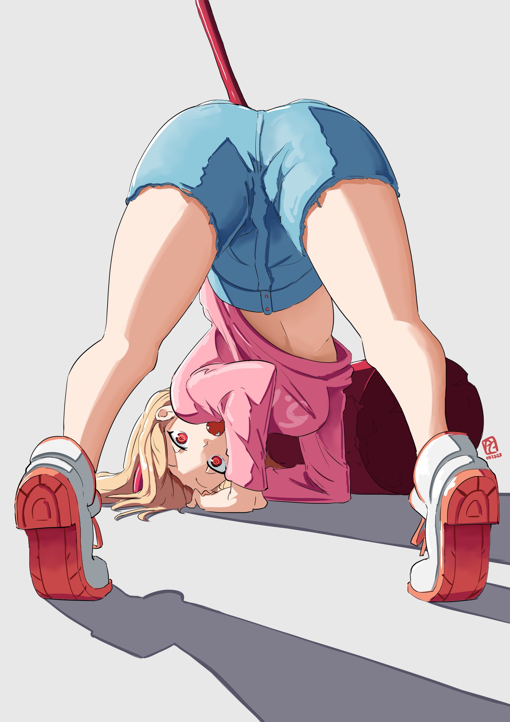 1girls, ass, automatic giraffe, big ass, big butt, blonde, blonde female, blonde hair, chainsaw man, clothed, demon, denim shorts, devil, devil girl, devil horns, fat ass, female, female only, fully clothed, jean shorts, jeans, large ass, large butt, power (chainsaw man), red eyes, shorts, shounen jump, thick, thick ass, thighs