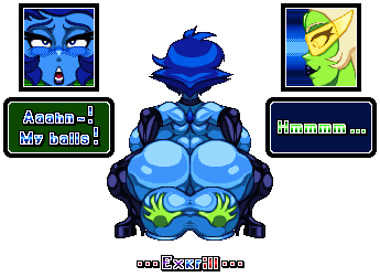 2girls ass balls big_ass big_balls big_butt blue_body blue_skin exkrill futanari gem_(species) goth_girl lapis_lazuli_(steven_universe) muscle_slut muscles peridot_(steven_universe) pixel_art sprite steven_universe transparent_background