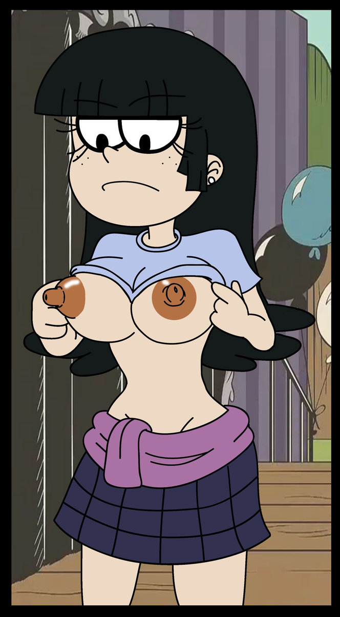 1girls 2d areolae big_breasts black_hair female female_only ferozyraptor goth long_hair maggie_(the_loud_house) nipples solo tagme teenager teeth the_loud_house