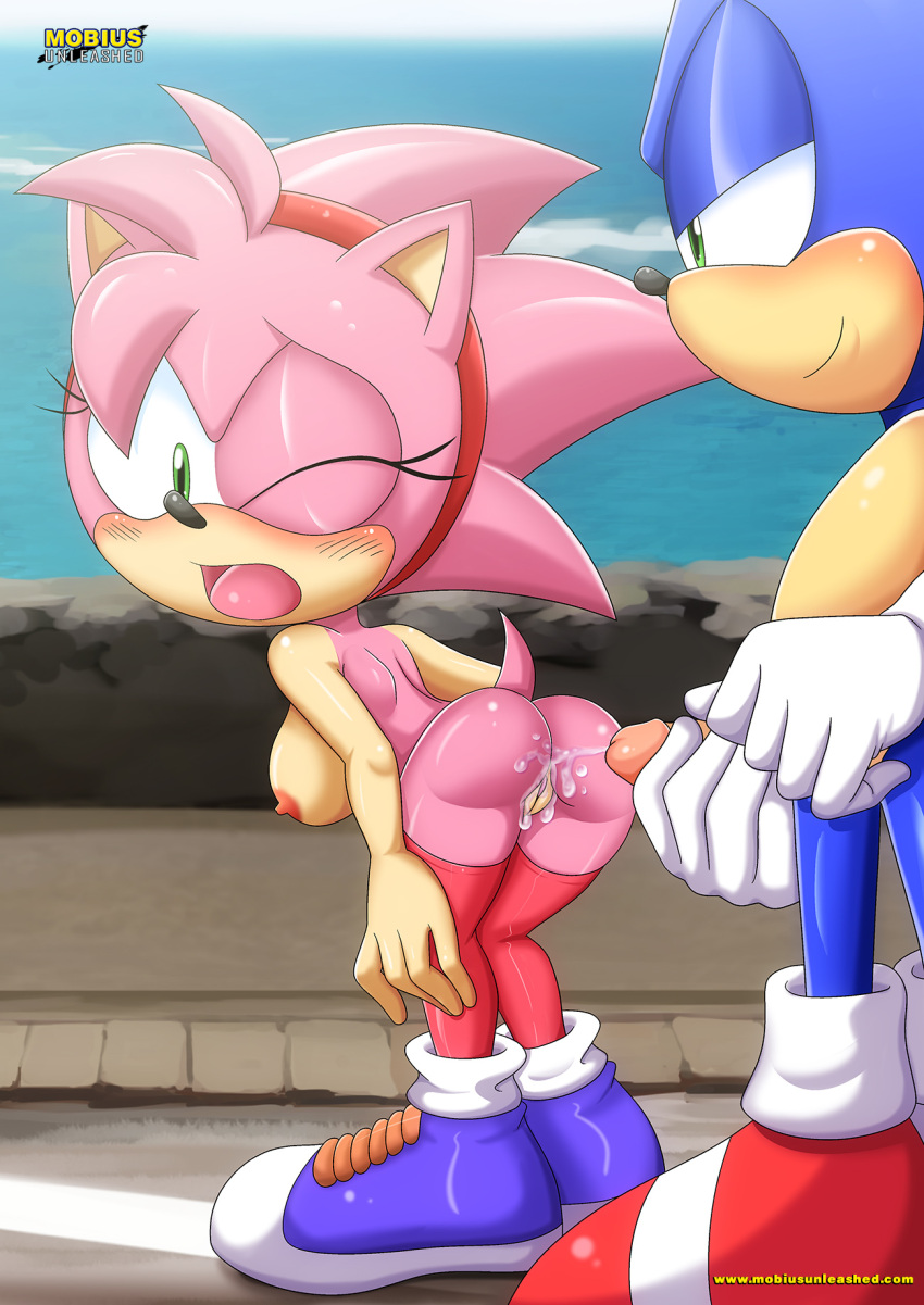 1boy 1girls amy_rose bbmbbf classic_amy_rose cum cum_on_ass cum_on_pussy cumshot furry male/female mobius_unleashed palcomix sega sonic_(series) sonic_cd sonic_the_hedgehog straight