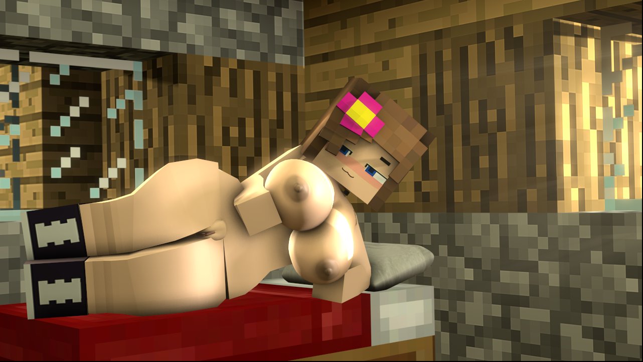 :3, 1girls, ass, big ass, big breasts, blue eyes, breasts, brown hair, female, flower in hair, horny female, human female, humanoid, jenny belle (slipperyt), mine-imator, minecraft, outside, solo