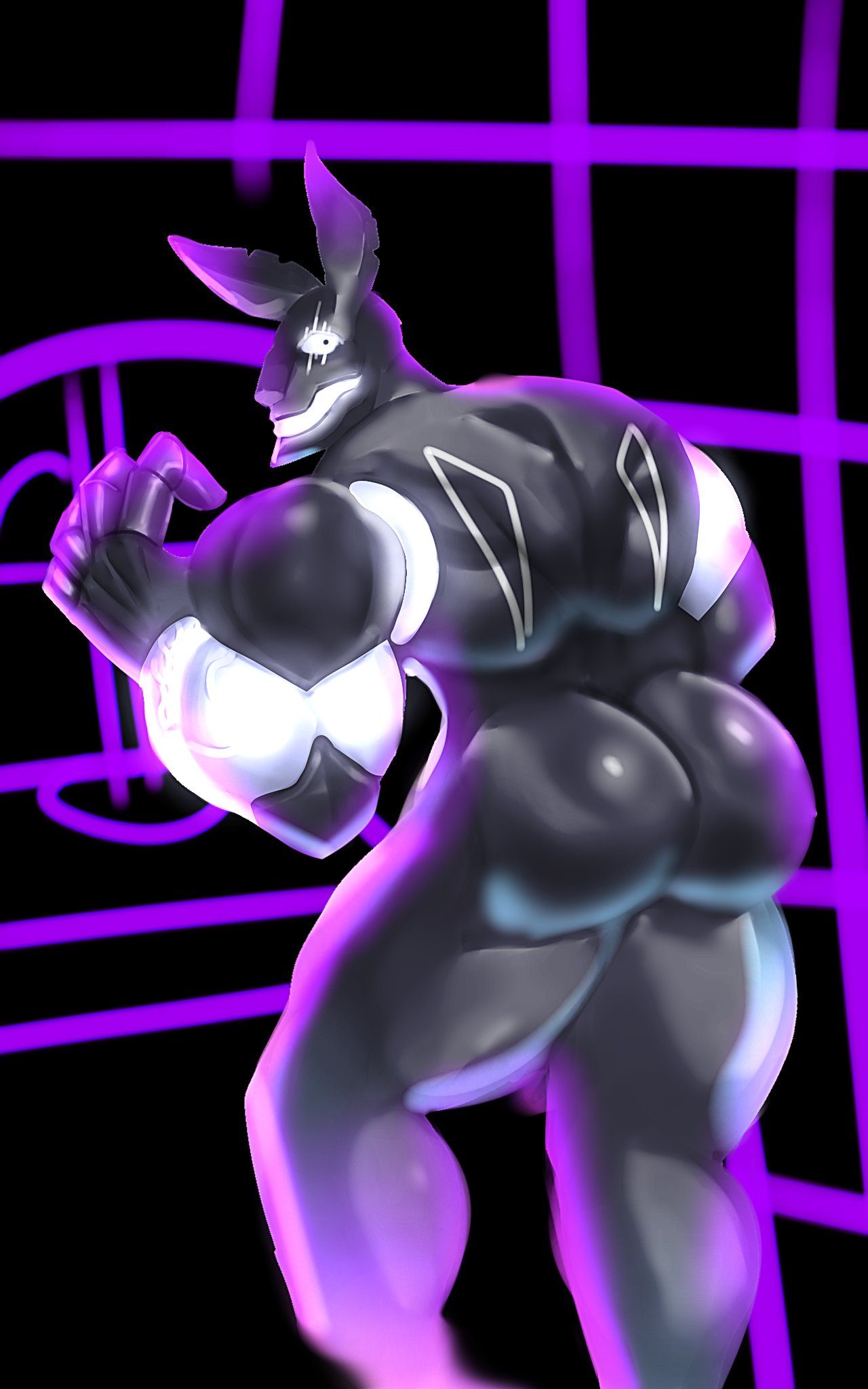 1boy anthro ass ass_focus back_view backsack five_nights_at_freddy's five_nights_at_freddy's:_security_breach fnaf fur furry_only gay humanoid looking_at_viewer male male_only muscular muscular_male mxes_(fnaf) ninjagreen99 nude presenting presenting_butt rabbit security_breach:_ruin solo solo_focus