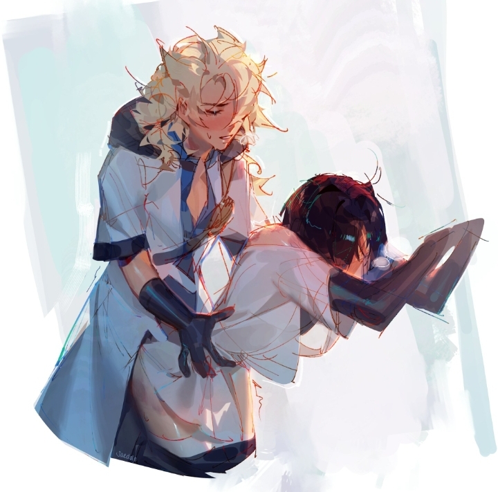 2boys, albedo (genshin impact), anal sex, bent over, gay, genshin impact, male, male only, multiple boys, multiple males, no visible genitalia, scaramouche (genshin impact), sex, yaoi