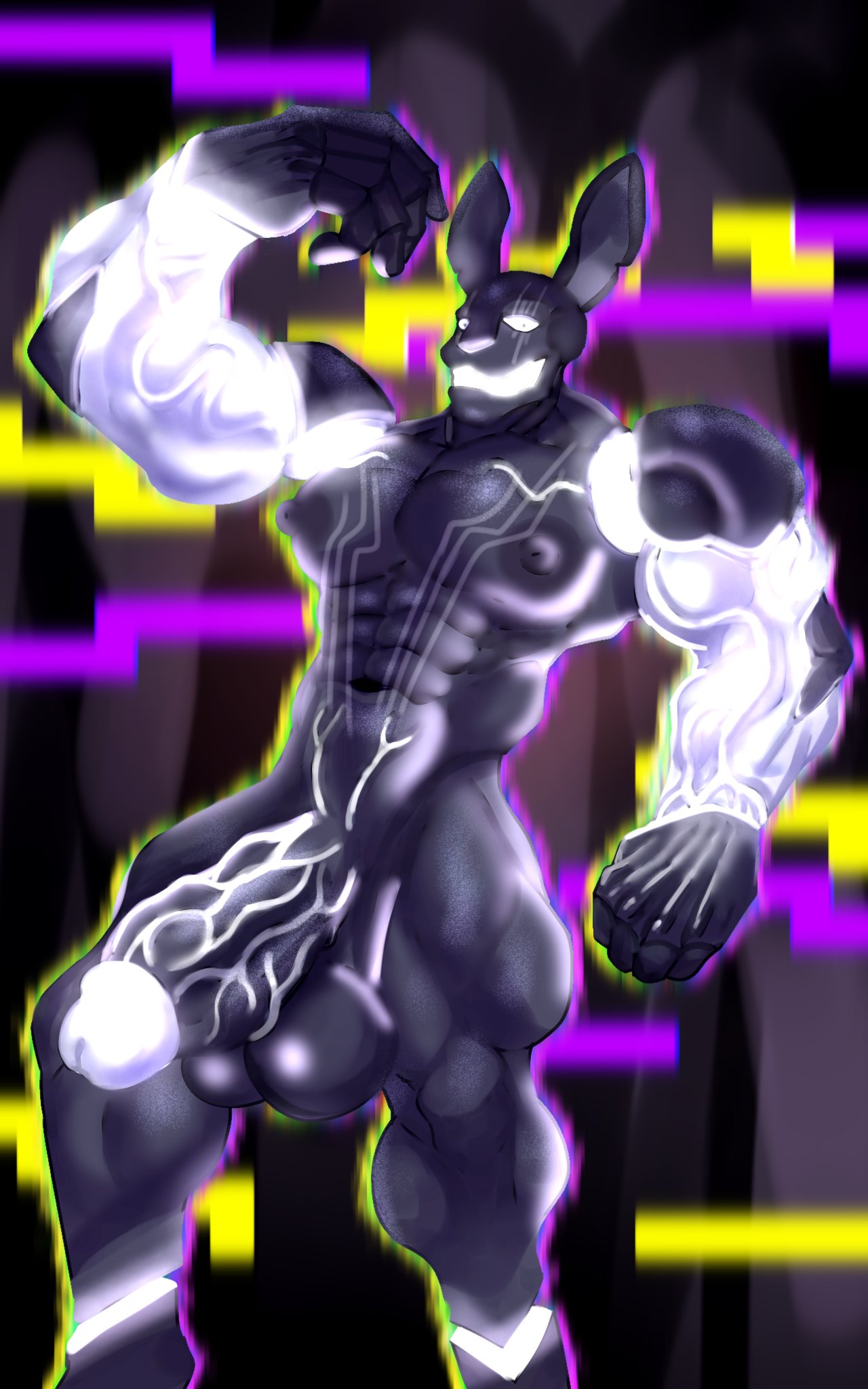 1boy anthro big_penis erect_nipples five_nights_at_freddy's five_nights_at_freddy's:_security_breach fnaf fur furry_only gay humanoid looking_at_viewer male male_only muscular muscular_male mxes_(fnaf) ninjagreen99 nude pecs penis rabbit security_breach:_ruin solo solo_focus