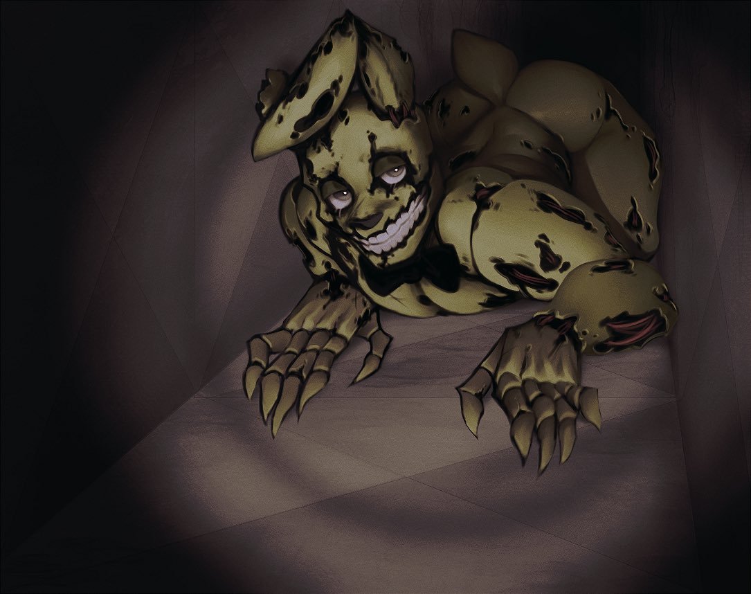 animatronic ass big_ass big_butt bowtie five_nights_at_freddy's five_nights_at_freddy's_3 flashlight green_eyes half-closed_eyes inside_vent laying_down male_only muscular muscular_male robot ruinh00d scottgames solo solo_male springtrap springtrap_(fnaf) staring_at_viewer ventilation