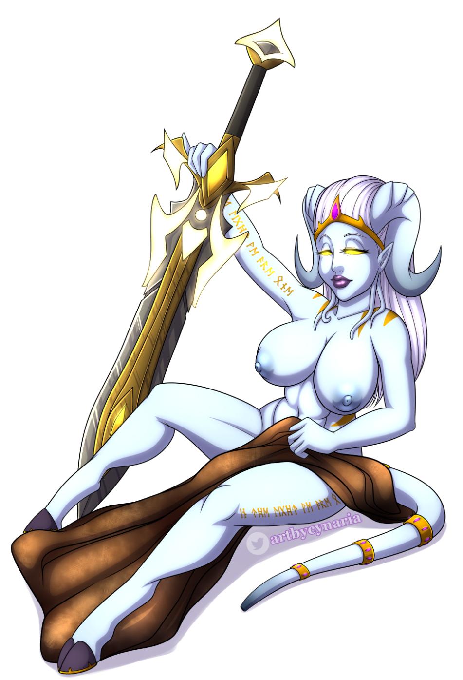 1girls athletic_female big_breasts blizzard_entertainment blue_skin draenei exarch_uriel lightforged_draenei original_character solo synandcynaria warcraft white_hair world_of_warcraft