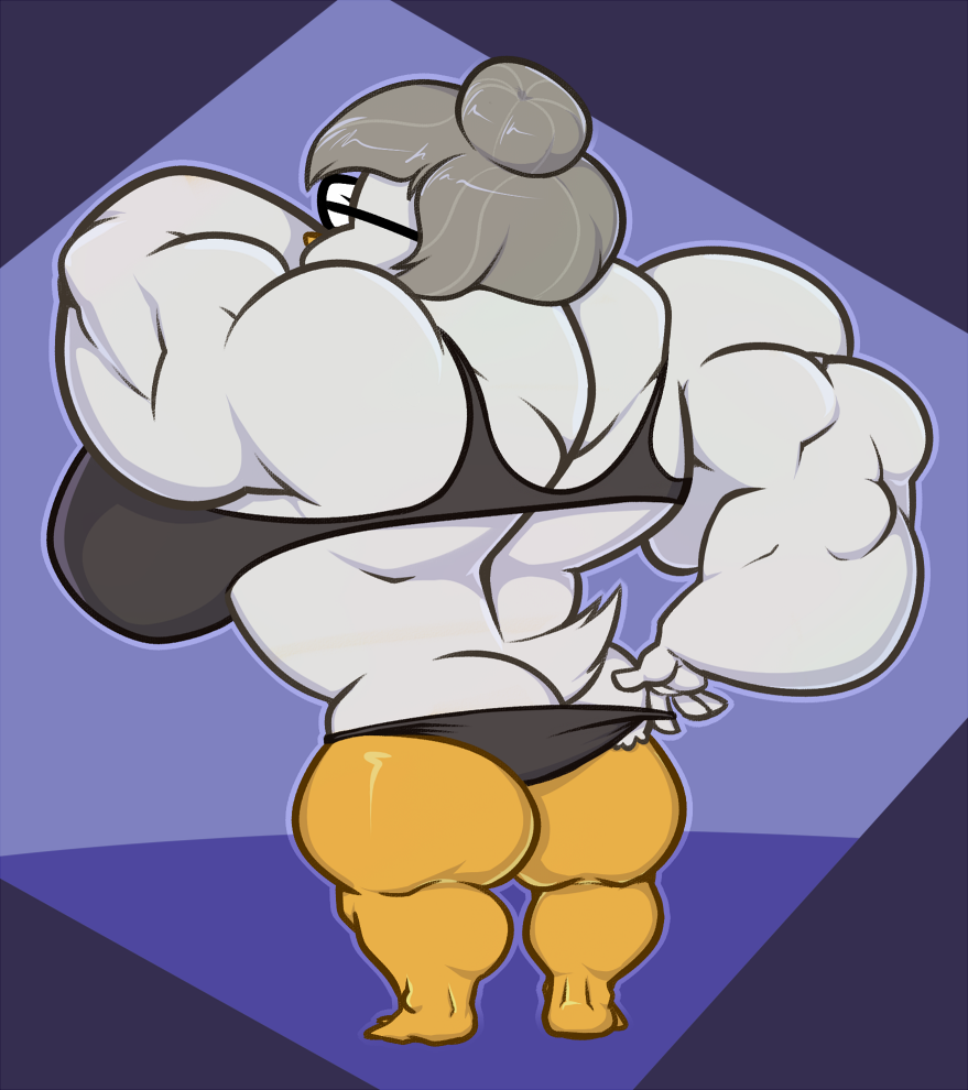 ass back bentina_beakley biceps big_breasts bird bra breasts colored disney disney_channel disney_xd duck ducktales ducktales_(2017) extreme_muscles female glasses grey_hair hair huge_breasts large_breasts muscles muscular muscular_arms muscular_female panties samboga sbshouseofpancakes