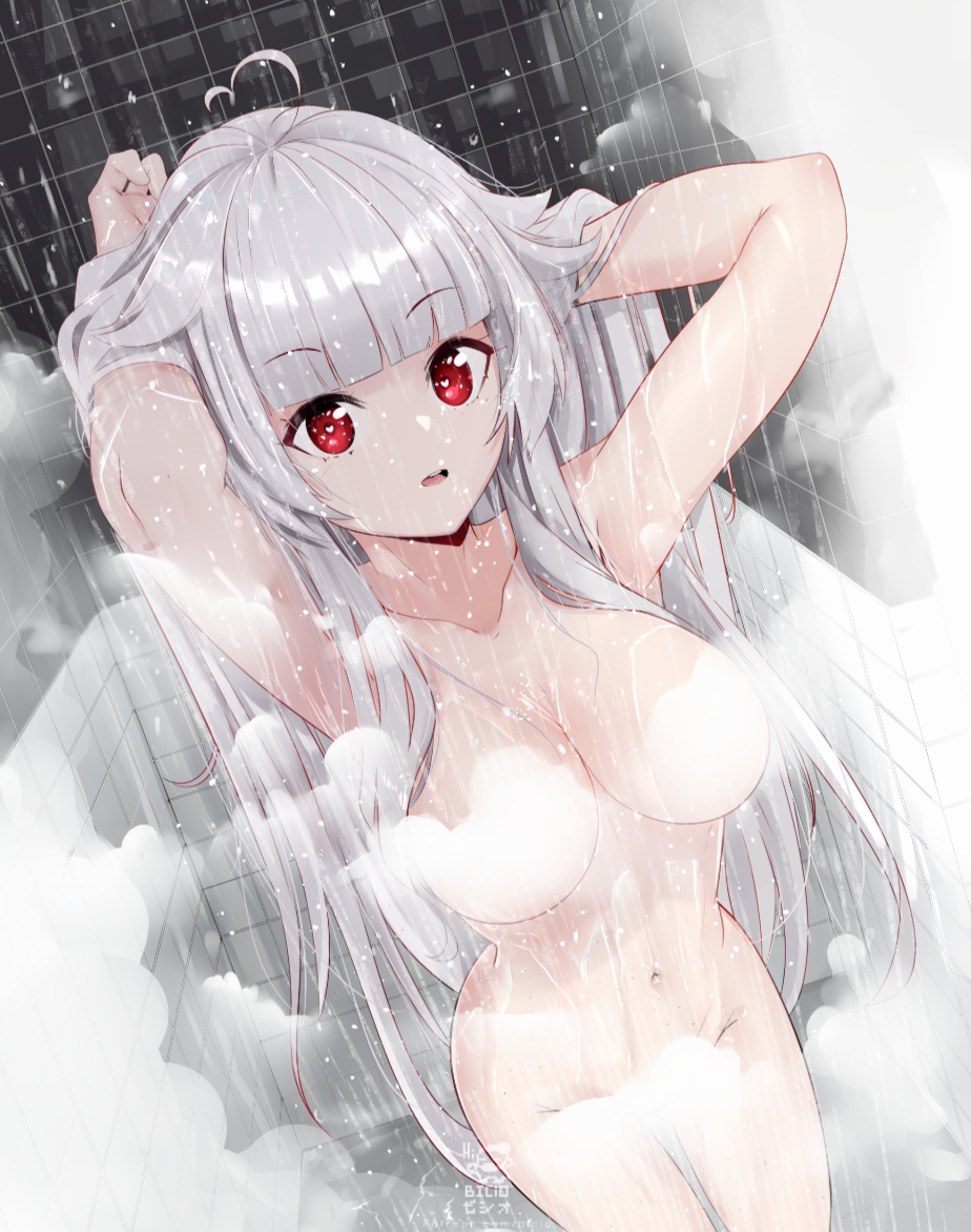 censored deutsch einelotta elf elf_female german german_vtuber red_eyes shower virtual_youtuber vtuber white_hair