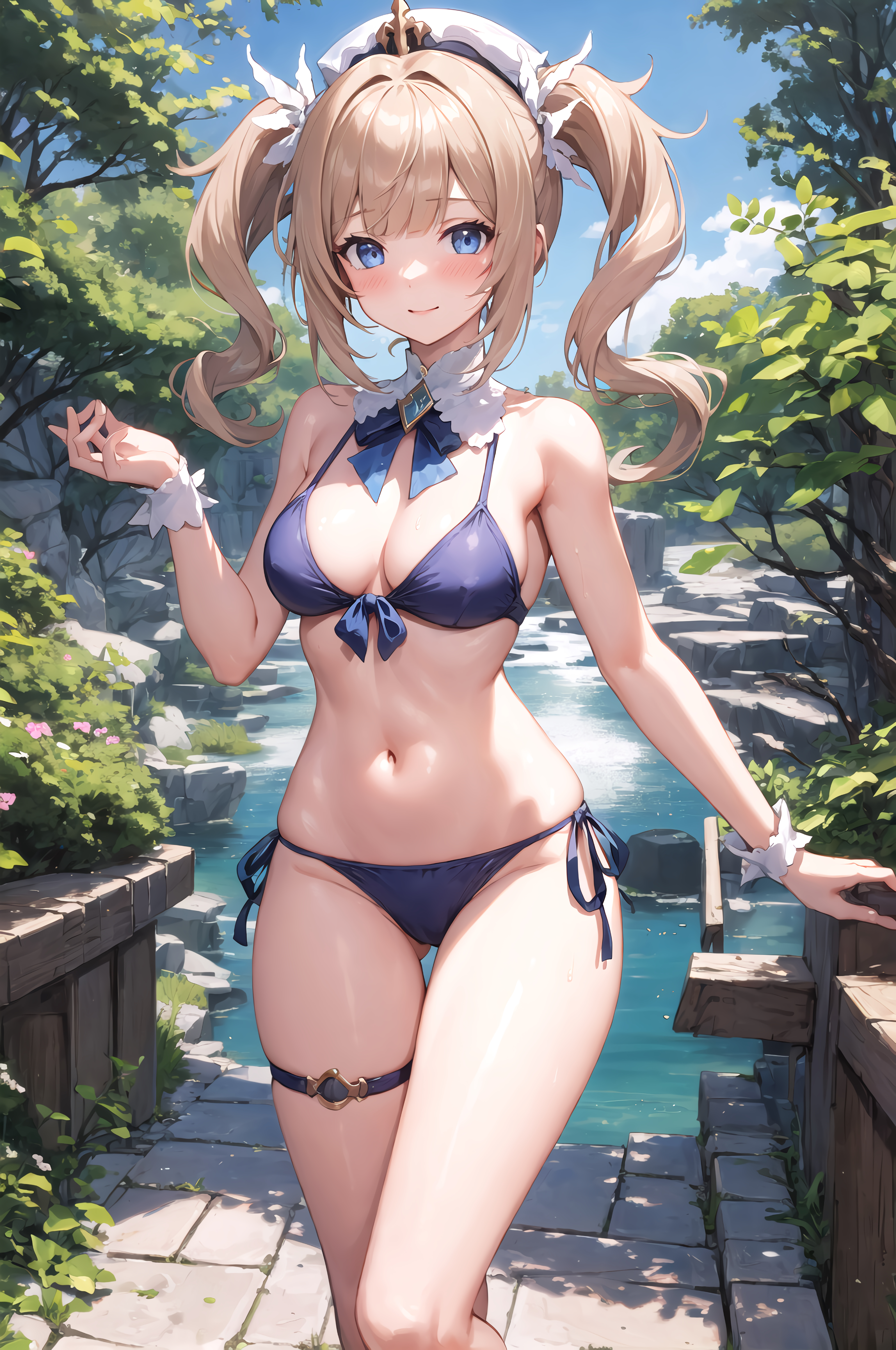 1girls, ai generated, barbara (genshin impact), blonde hair, blue eyes, blush, female, female only, genshin impact, nervous, solo, stable diffusion