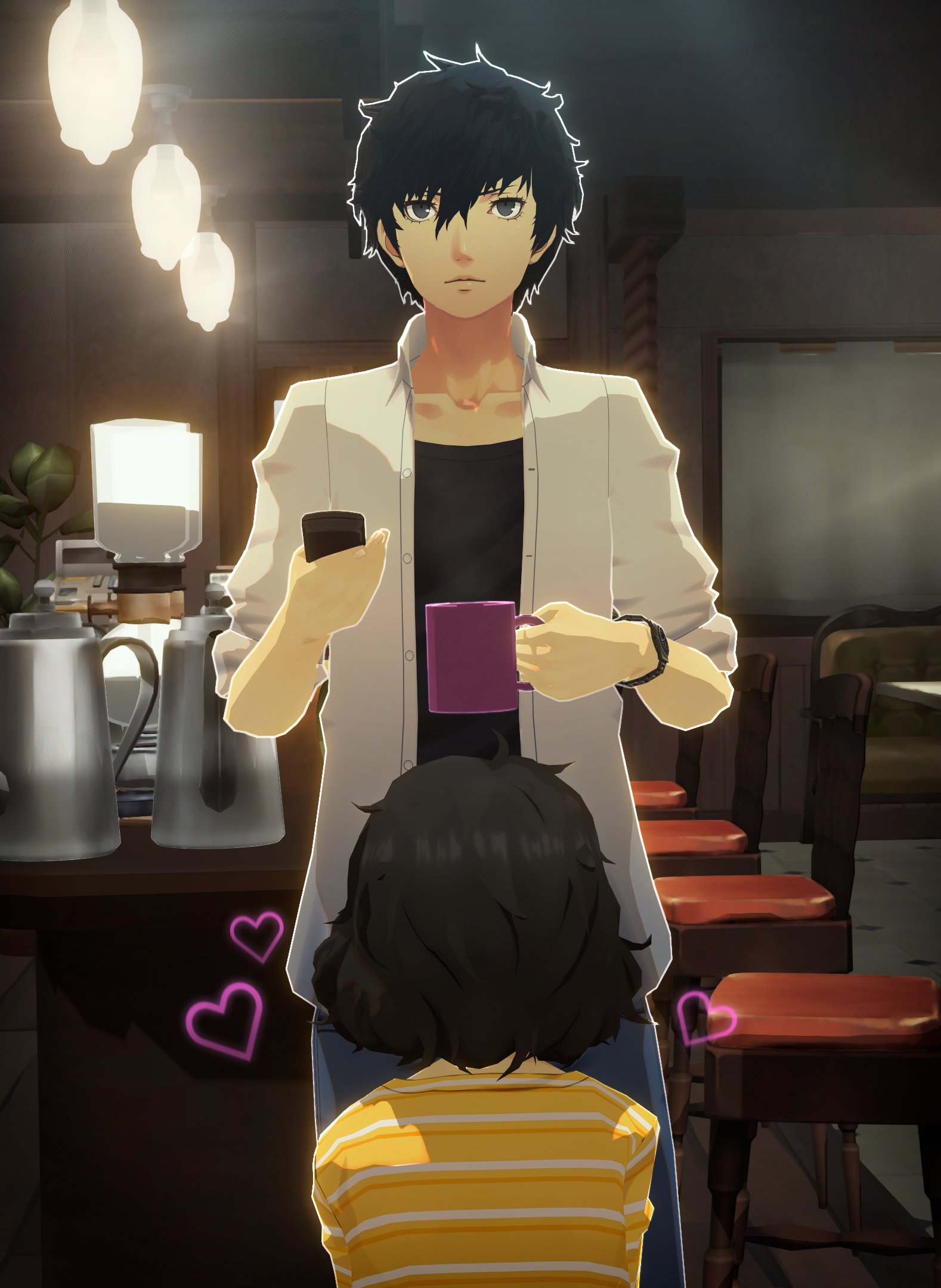 3d, black hair, blowjob, cup, fellatio, female, heart, implied fellatio, implied oral, joker (persona), male, older female, older female and younger male, persona, persona 5, ren amamiya, sadayo kawakami, tagme, teacher, uriziel38