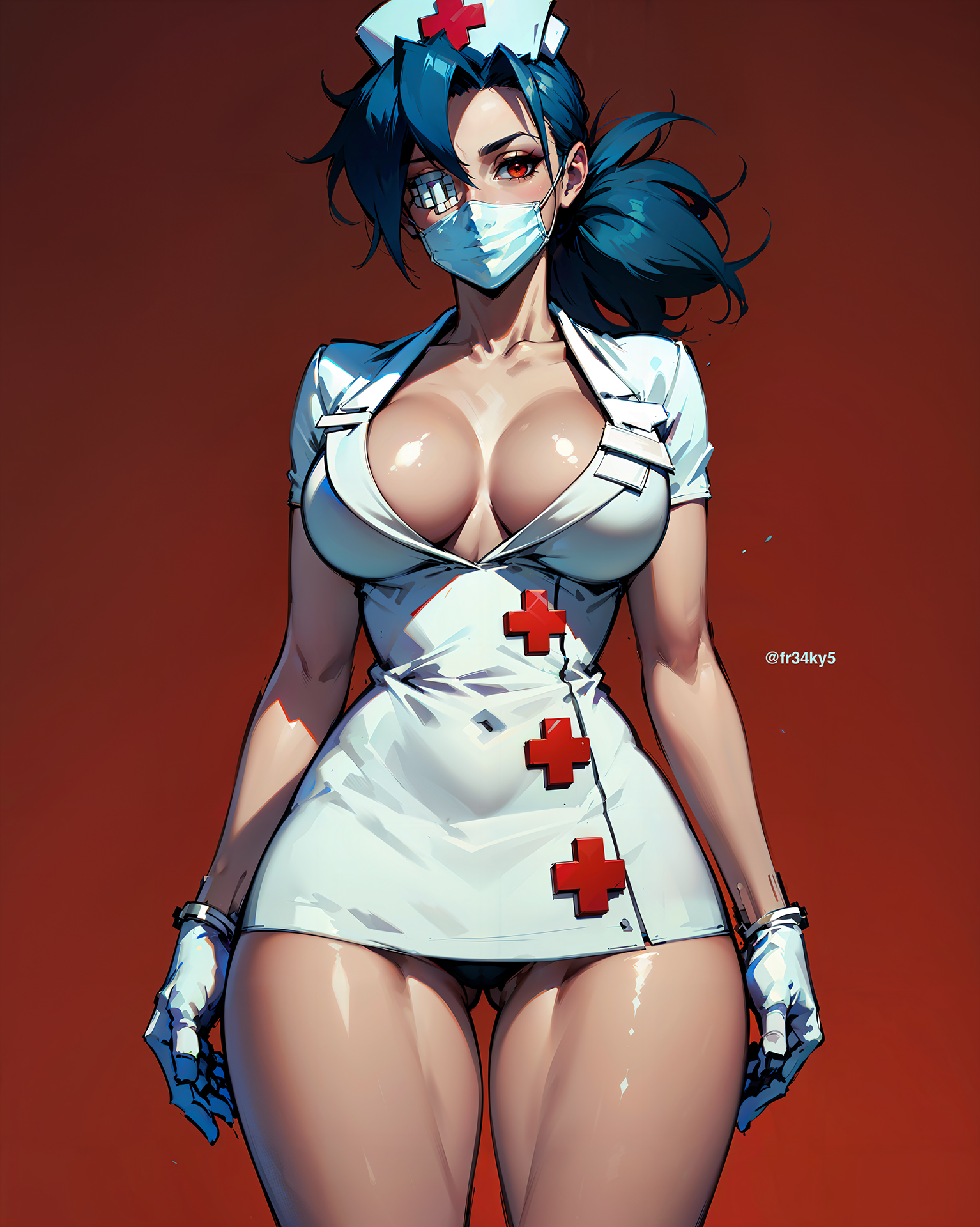 ai generated, big breasts, breasts, cleavage, female, fr34ky, nurse, nurse uniform, skullgirls, valentine (skullgirls)