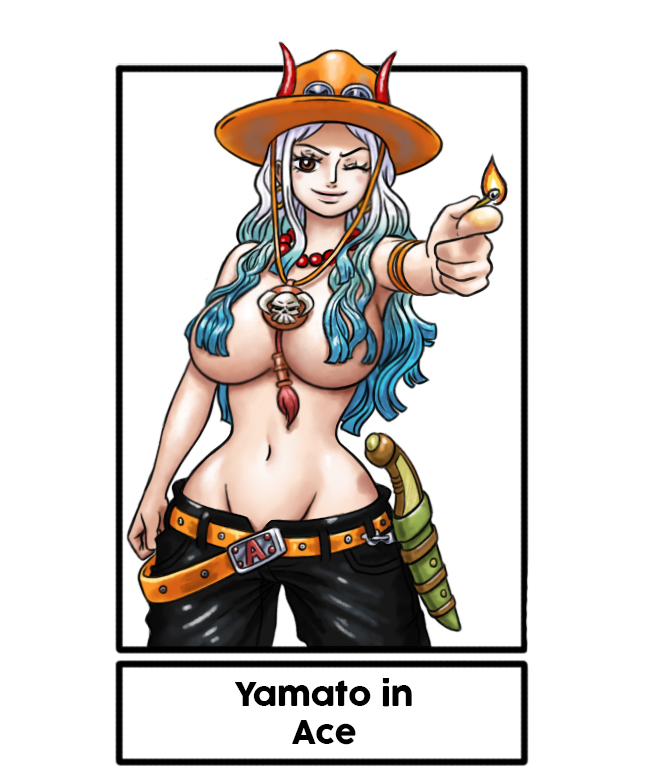 female female_only hair_covering_nipples iury_padilha one_piece outfit_reference portgas_d_ace_(cosplay) yamato_(one_piece)