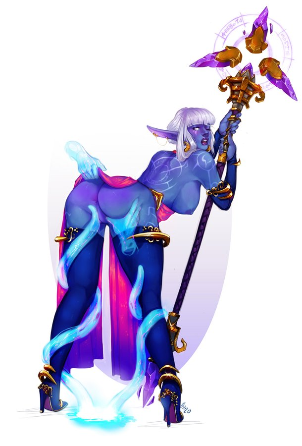 1girls amelette anus bent_over big_ass blizzard_entertainment blue_skin nightborne original_character pussy tentacle warcraft white_hair world_of_warcraft