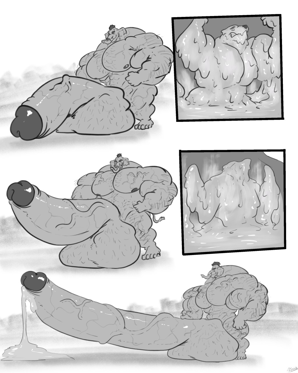 anthro ass bear big_butt big_penis bodily_fluids comic cum death digested digestive_fluids duo elephant elephantid genital_fluids genitals growth hi_res huge_butt huge_cock hyper hyper_butt hyper_genitalia hyper_penis long_penis male male/male male_death mammal muscle_growth muscular muscular_anthro muscular_male penis proboscidean uniparasite vein veiny_muscles veiny_penis vore xythan_(character)