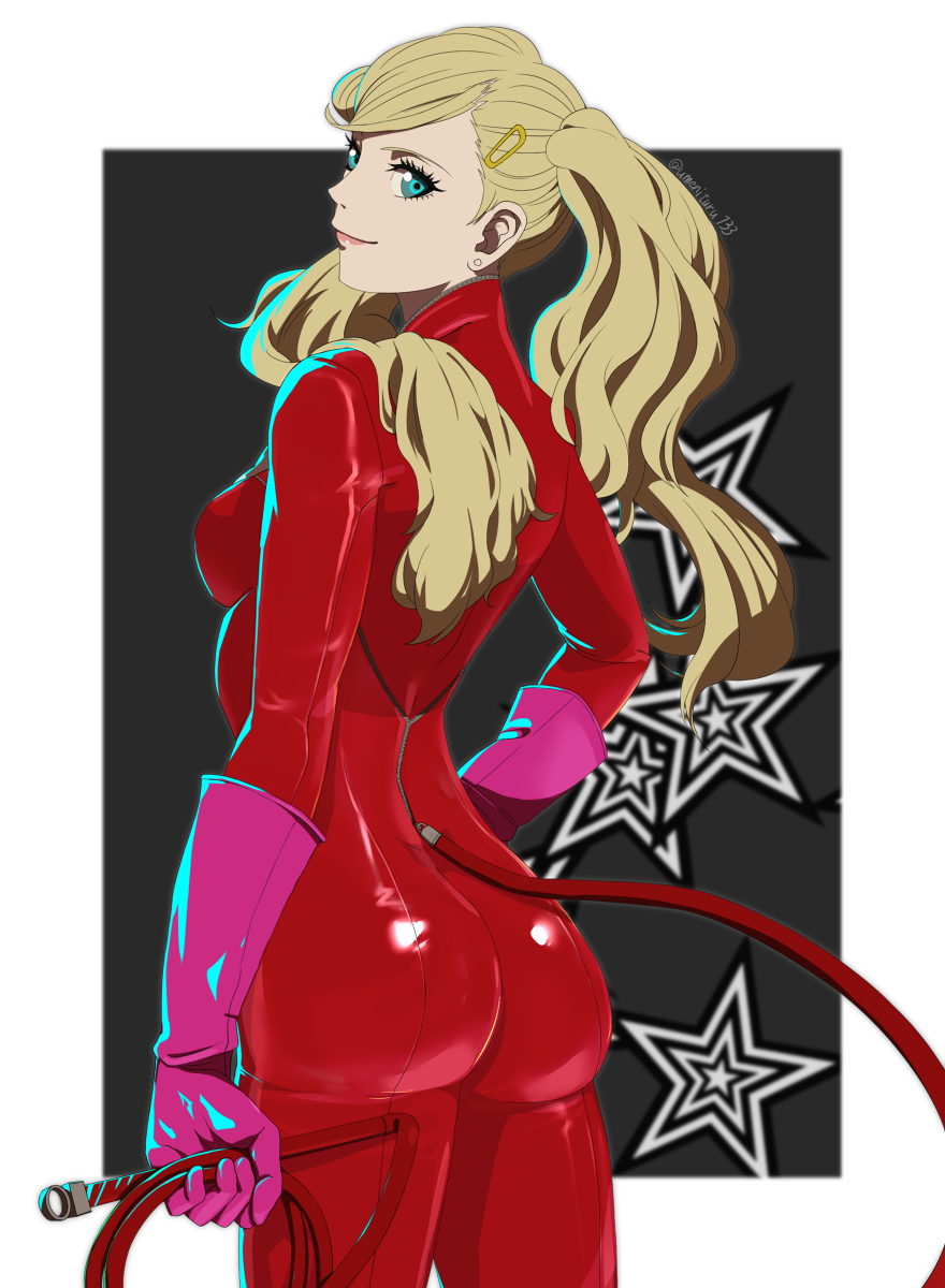 ann takamaki, ass, atlus, breasts, clothing, female, female only, human, pale skin, persona, persona 5, phantom thief suit, sideboob, solo, tagme, umenituru133, weapon