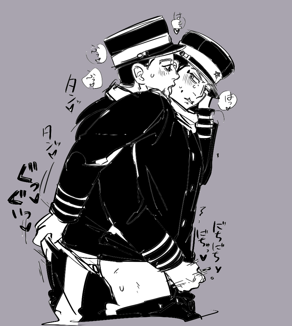 2boys anal anal_insertion anal_sex anal_sex face_lick face_licking from_behind golden_kamuy handjob licking male/male male_only military military_uniform ogata_hyakunosuke standing_sex usami_tokishige yaoi