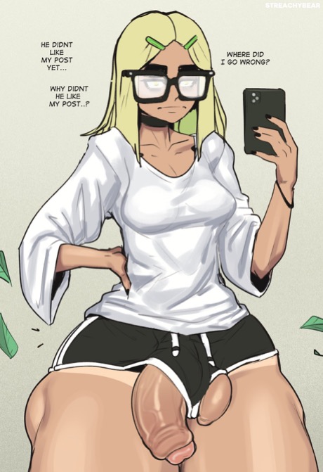 1futa balls ballsack blonde_hair choker clothed dick_slip english_text flaccid_penis foreskin futa_only futanari glasses human intact long_hair original painted_nails partially_retracted_foreskin pearl_(streachybear) penis penis_out phone scrotum solo streachybear tan_skin tanline testicles text thick_thighs thoughts uncut veiny_penis yellow_hair